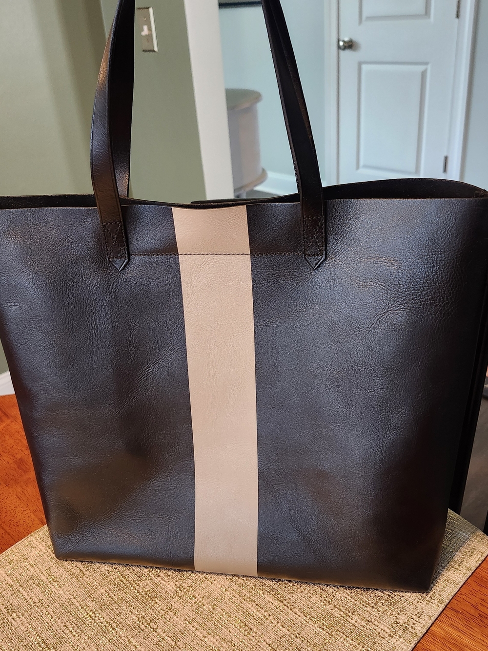 Madewell Black Tote with Center Cream Stripe